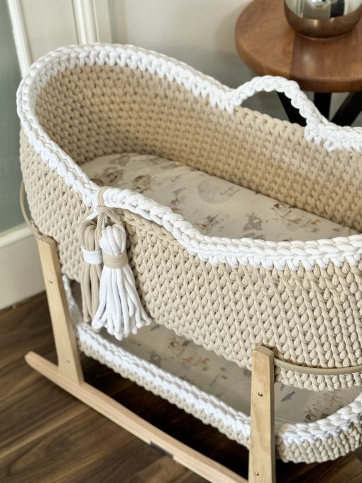Beige and White baby crochet moses basket