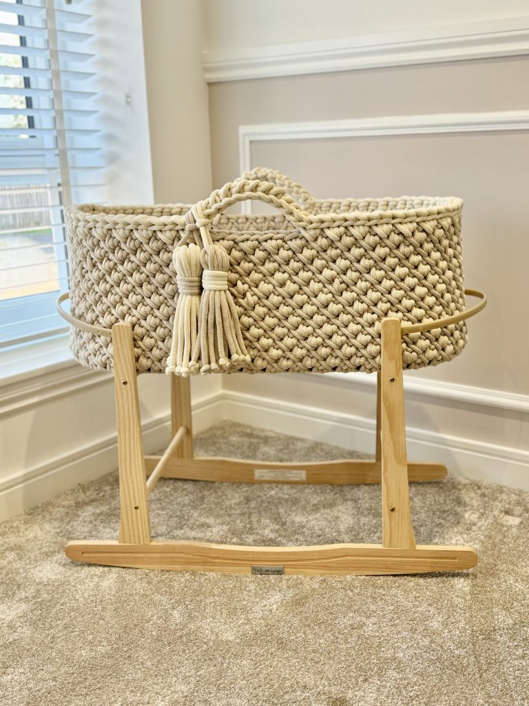 Infinity crochet moses basket with a natural rocking stand