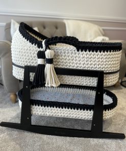 vanilla and black hooded moses basket