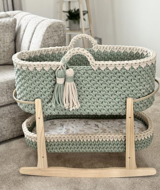 Olive and Beige Crochet Moses Basket