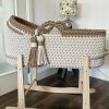 hooded crochet moses basket in beige and brown sugar