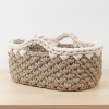 Close up of Infinity Nappy Caddy Crochet in cappuccino and vanilla colours