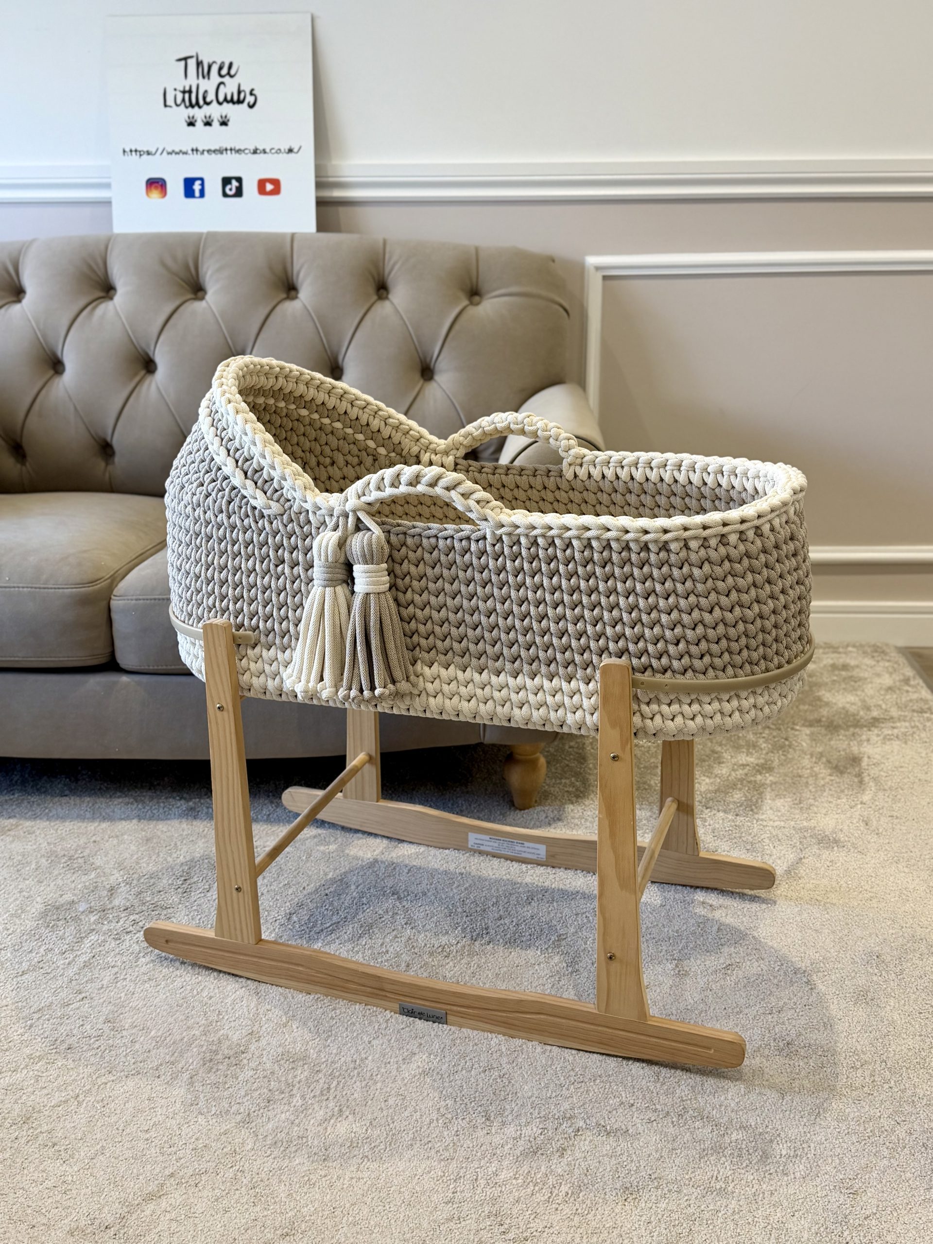 Dark Beige and Vanilla Crochet Moses Basket